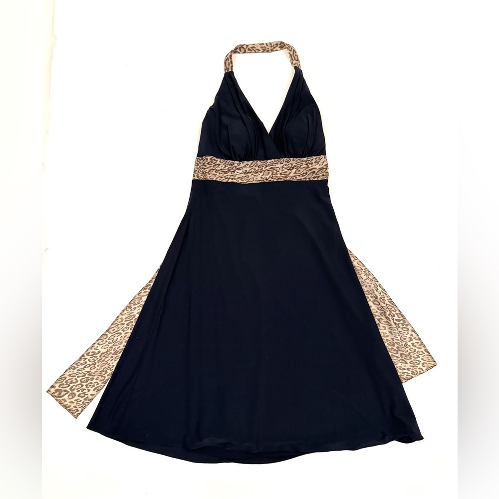 Phoebe Couture knee length, backless navy blue dress, size 8, soft fabric